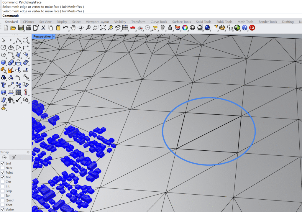 patchsingleface to close mesh holes in rhino