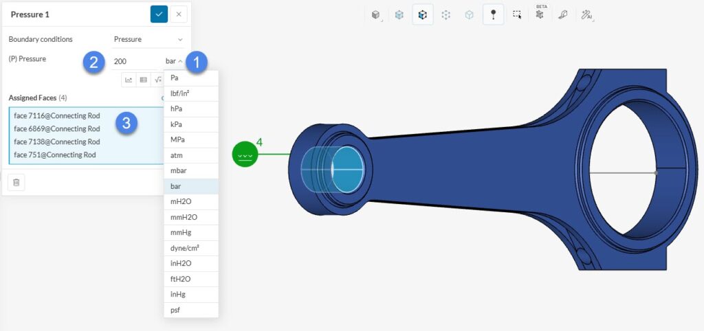 Pressure boundary condition applied to inner faces