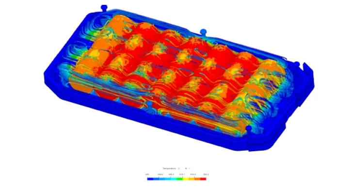 Consumer electronics battery pack thermal simulation showing heat dissipation analysis