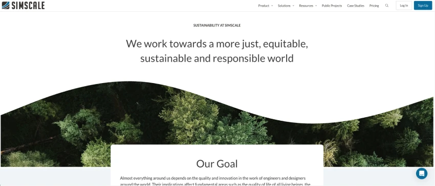 screenshot of the SimScale sustainability site