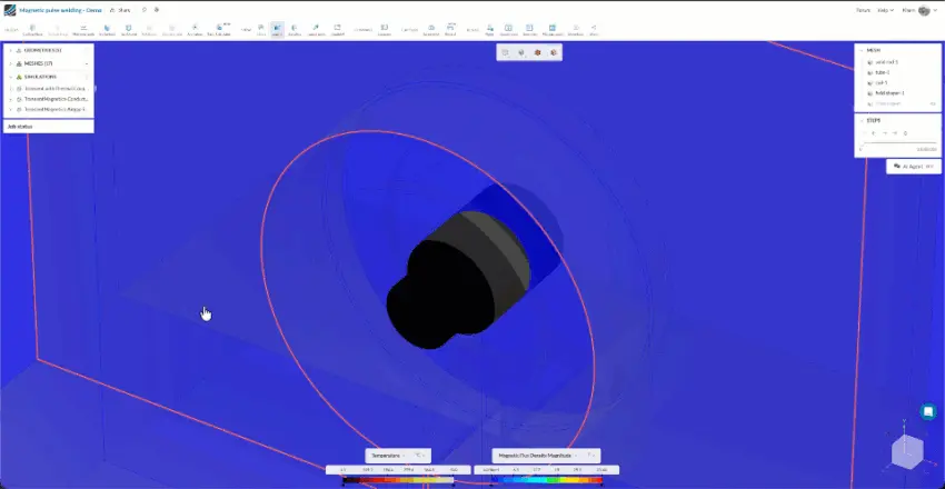 Induction heating simulation showing the change in magnetic flux density magnitude