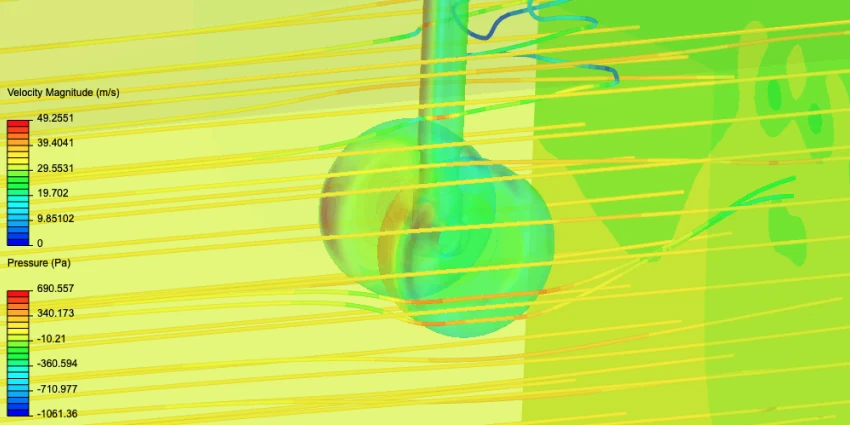 CFD virtual wind tunnel simulation results showing airflow around aircraft landing gear