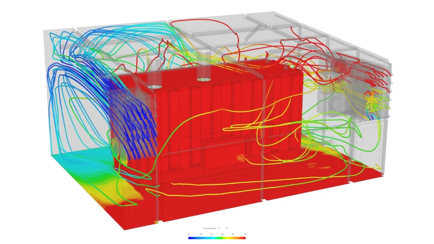 Cooling configuration using wall mounted louvres (left) and extractor (right)