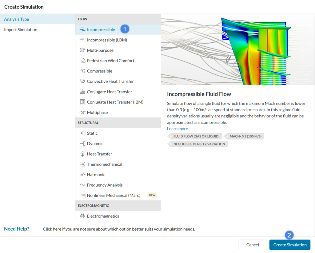 creating an incompressible simulation in simscale