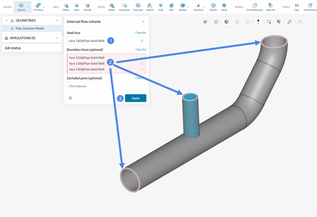 flow volume creation for a pipe