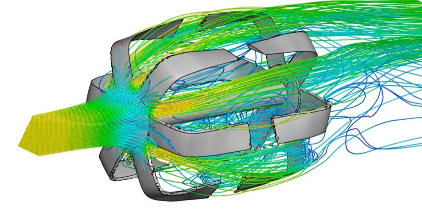 SimScale simulation of incompressible airflow through a wind turbine