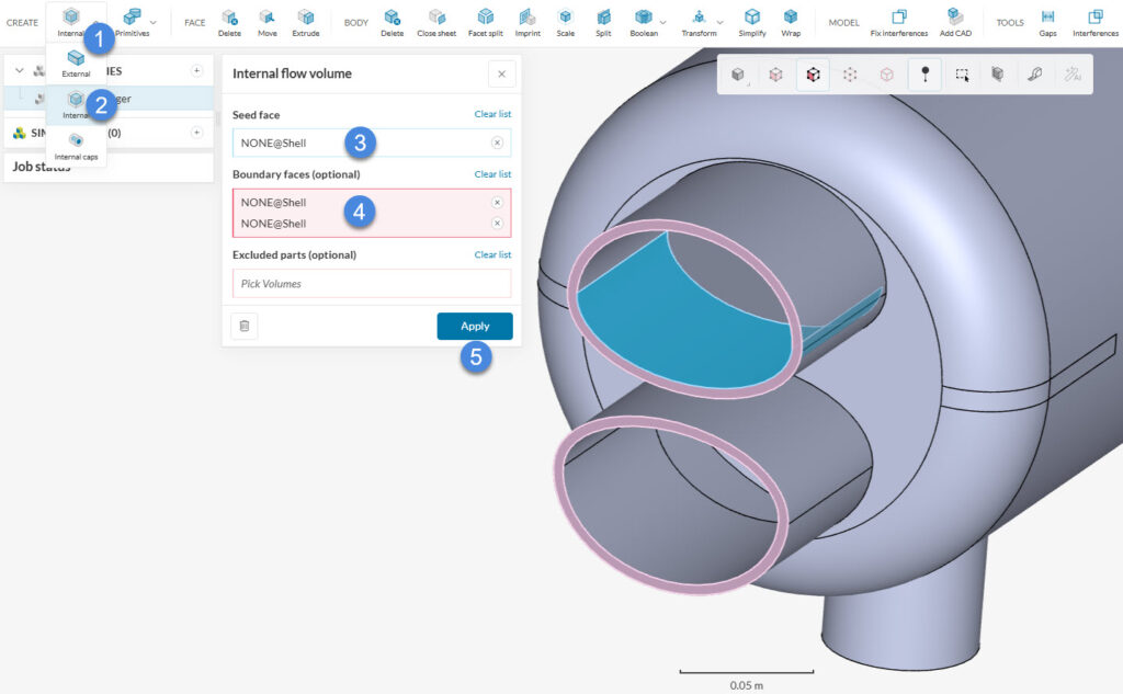 internal flow volume coolant water cold simscale cad flow region