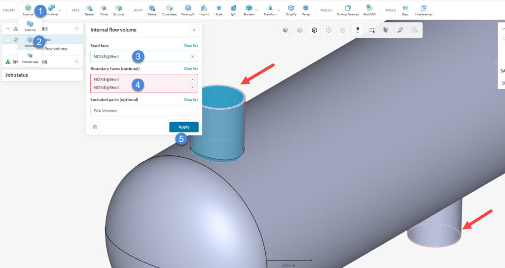 internal flow volume simscale flow region hot gas inlet outlet