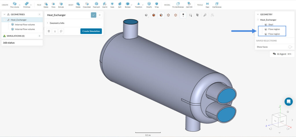 final cad modified flow regions hot gas cold water inlet outlet simulation ready