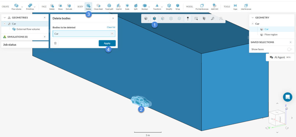 aerodynamic flow _ 5 Delete car feature from the model