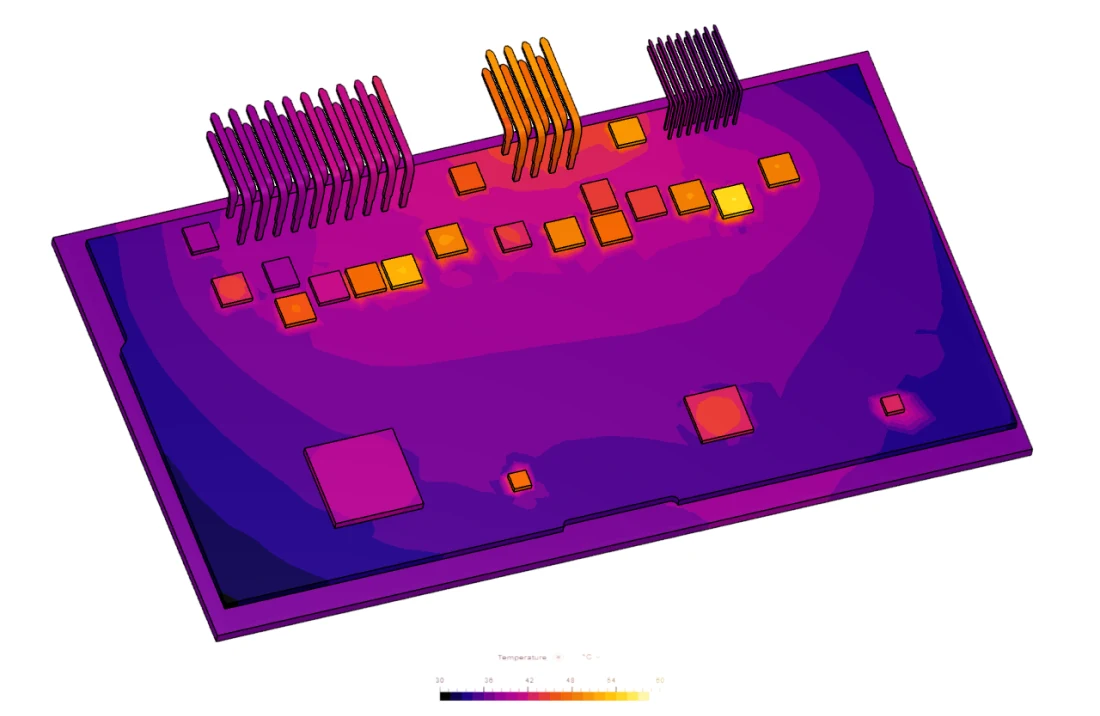 Chip and board temperatures, without metal plate