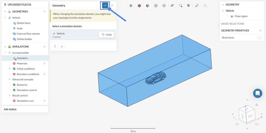 Accept the geometry update by clicking on the blue checkmark
