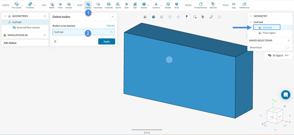 deleting the ball after selecting it from the geometry tree.