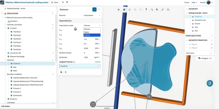 Hyperelastic and elastoplastic material assignment in SimScale
