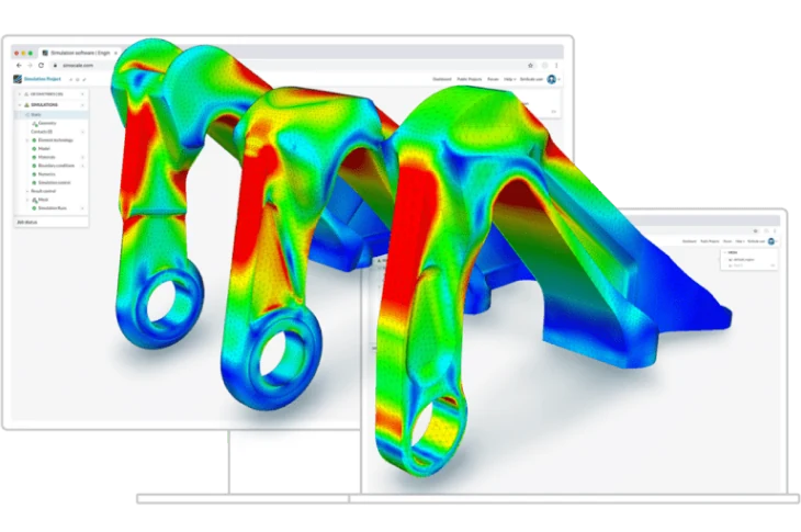 SimScale platform demo with multiple simulation runs shown