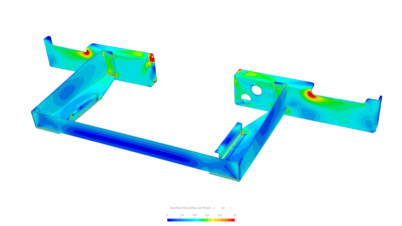 Original design showing structural response to a 20Hz base excitation of the first vertical vibration mode.