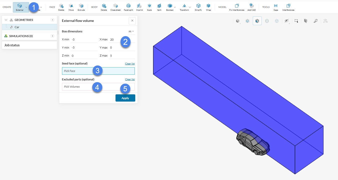 creating external flow volume for car tutorial