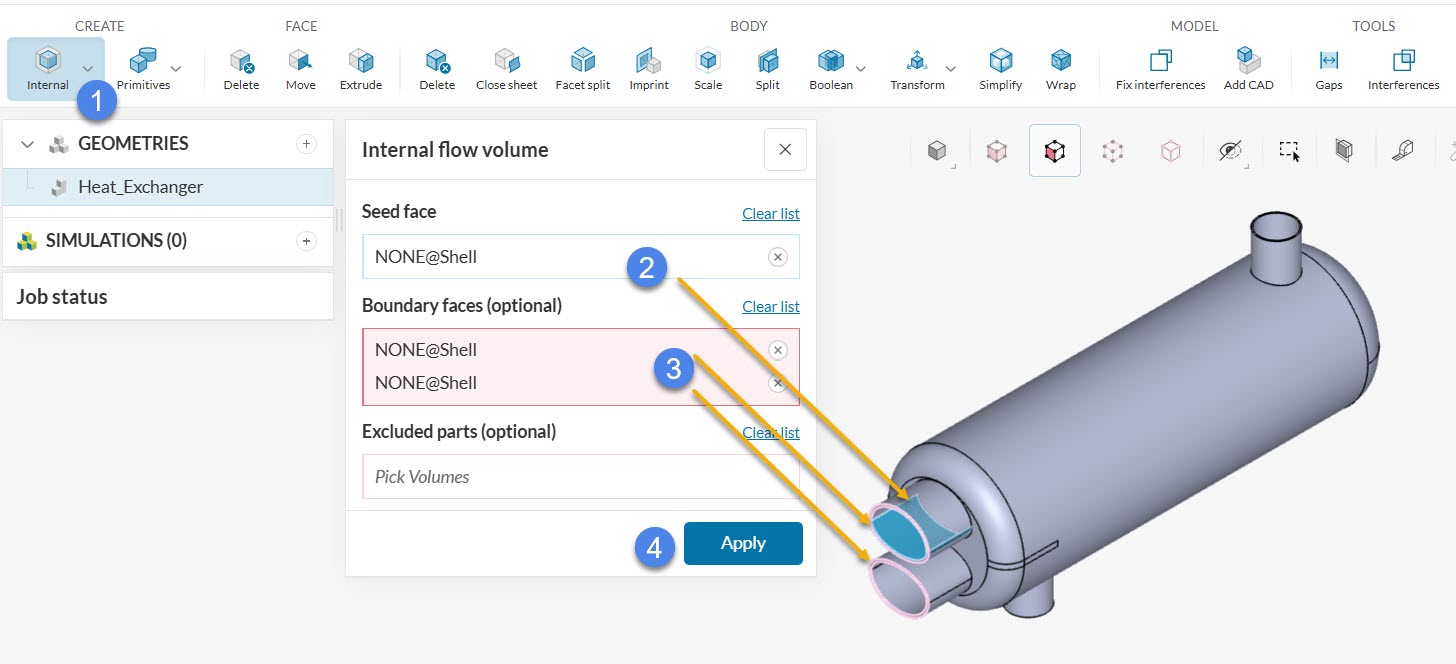 Selecting Seed and Boudnary faces for internal flow creation