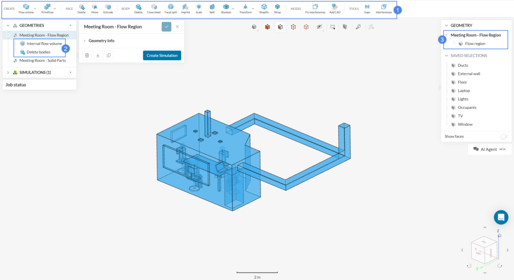 meeting room geometry being edited in the cad editing tool