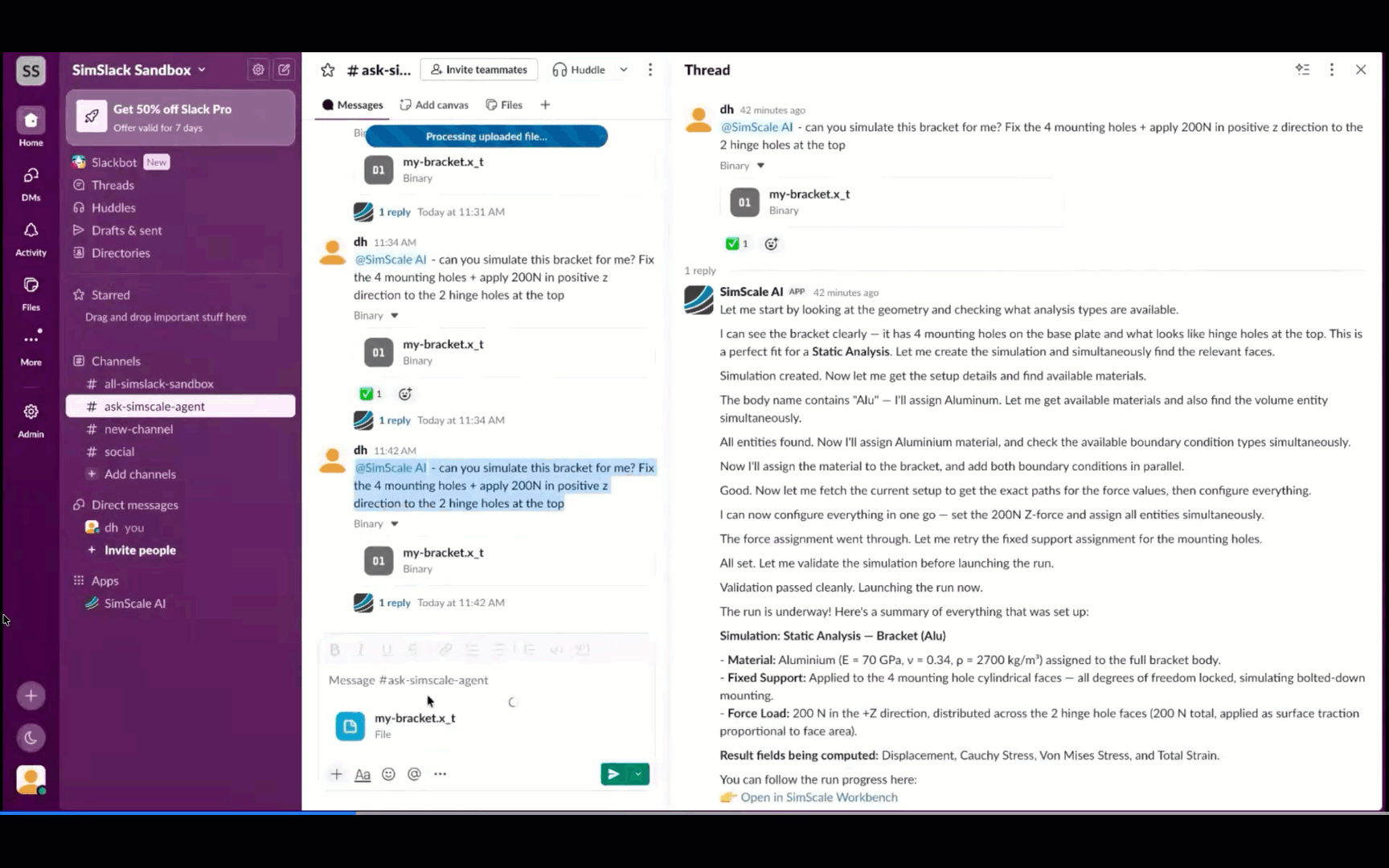 Launching a simulation using Engineering AI from Slack