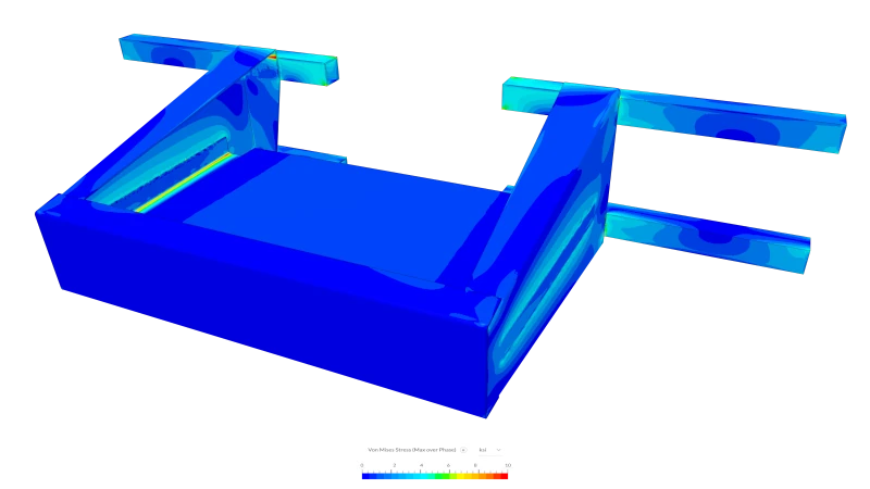 Revised design showing structural response to a 20Hz base excitation of the first vertical vibration mode.