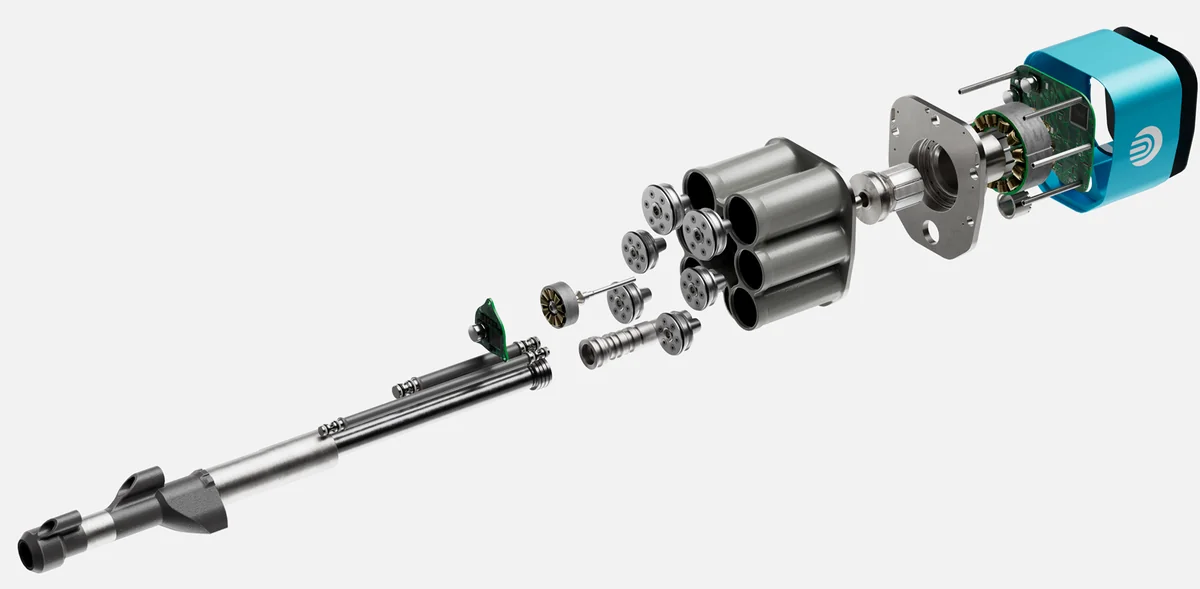 Exploded view of a Domin hydraulic suspension module