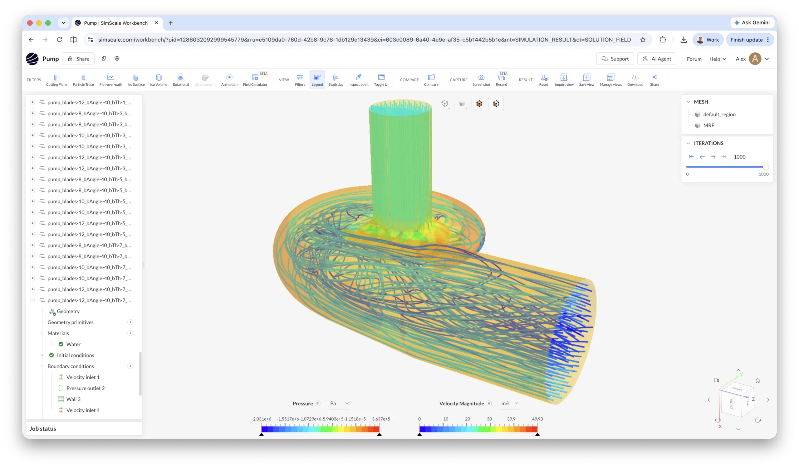 Multiple pump CFD simulations running in parallel in the SimScale browser interface