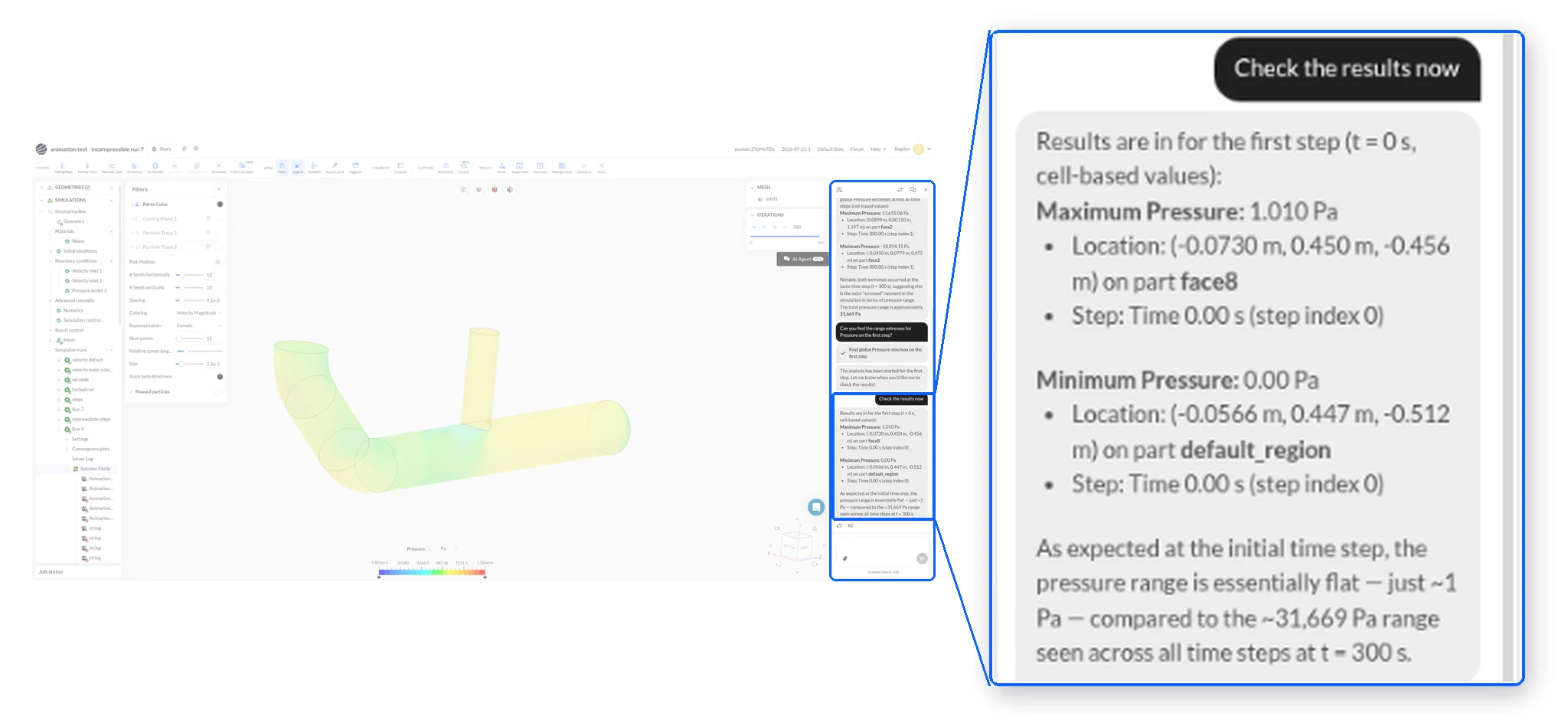 SimScale AI agent extracting values from a simulation result file