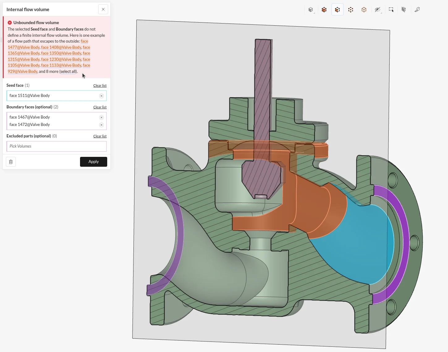 SimScale showing the escape path on an unbounded internal flow volume