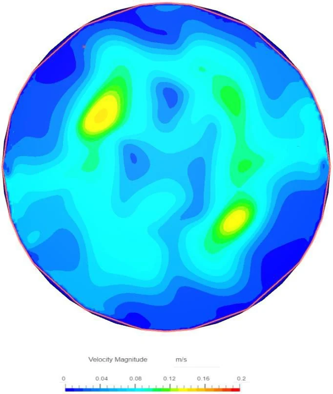 simulation of fluid mixing at the base of the tank for full capacity at height z = 5 m