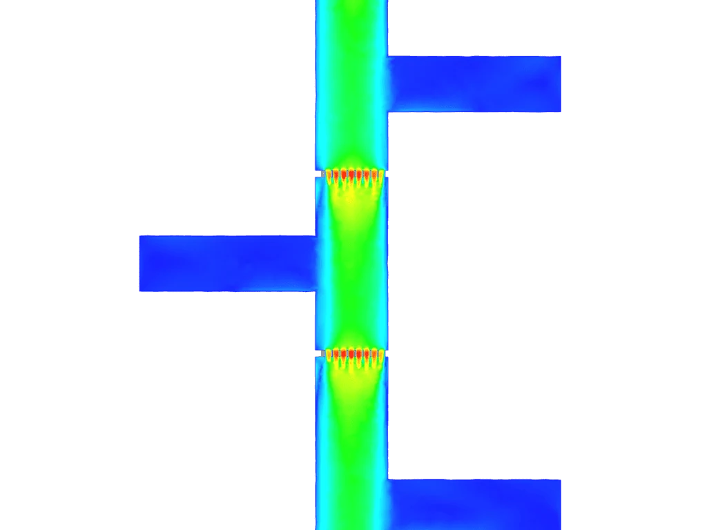 velocity distribution along a flow conditioner simulation result