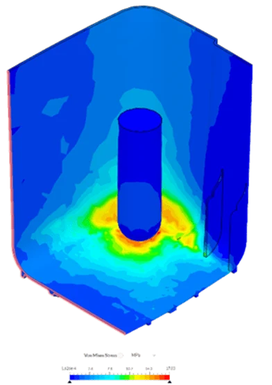 simulation visualization of projectile impacting wheeled waste bin