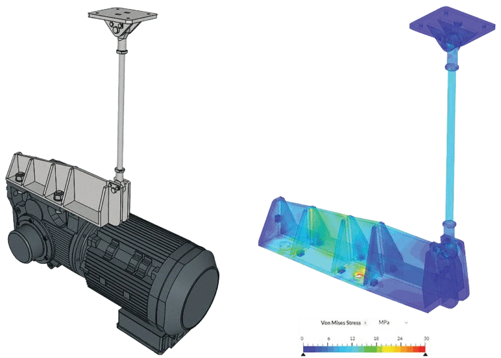 structural analysis of motor plate illustrating von mises stresses