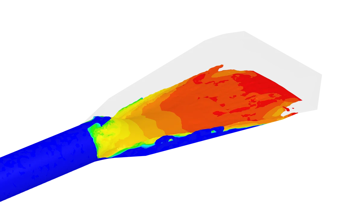 Improved design showing an even velocity profile without wall separation