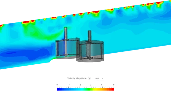 Flow simulation around an Emrgy vertical axis turbine