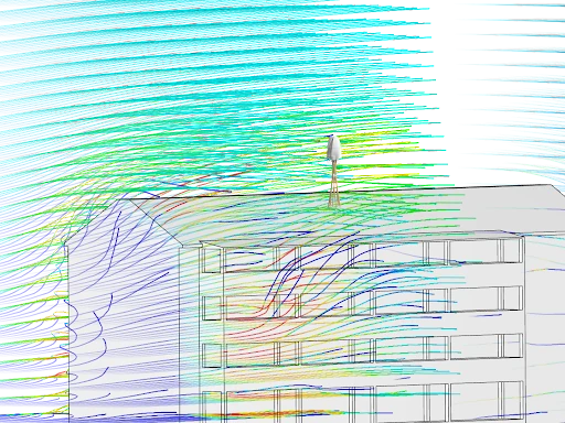 Drag wind turbine installed on a building simulation result