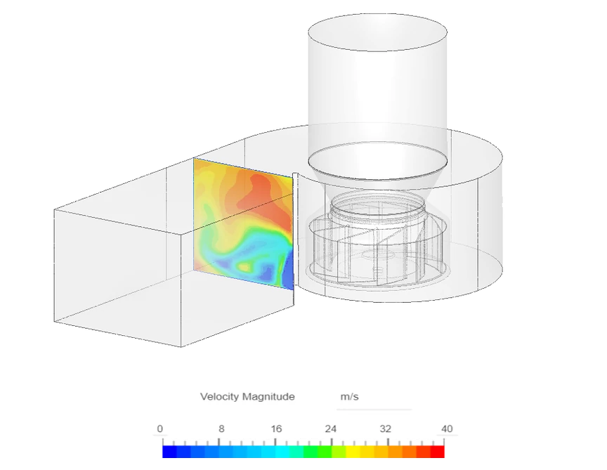Centrifugal fan outlet velocity of baseline line design imported from Centrix software.