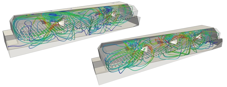 streamlines of airflow around the fans