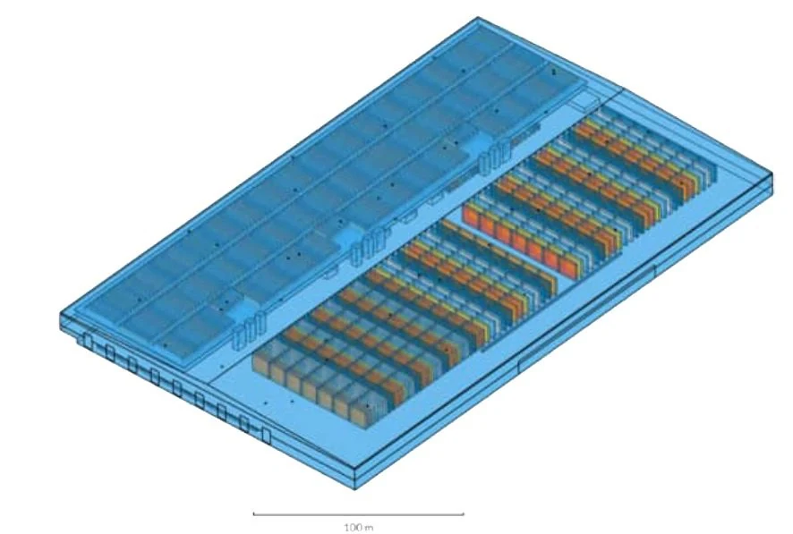 3d model of the warehouse showing internal racking