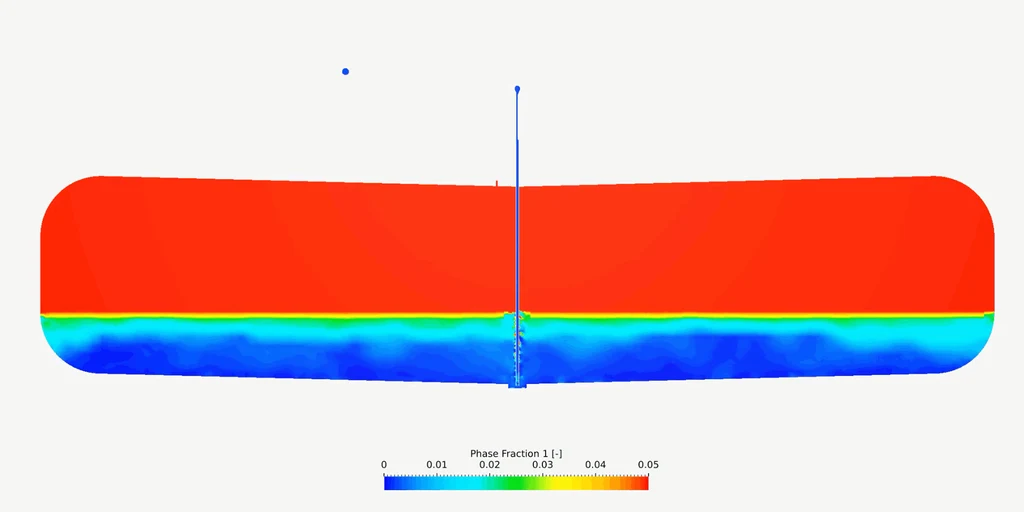 Simulation of tank unloading, with visible Nitrogen gas entrainment and bubble formation