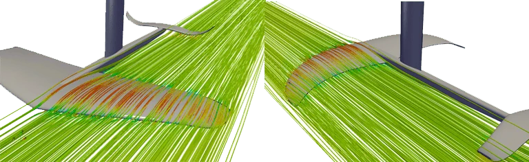 velocity streamlines giving insights on how the flow behaves near the foil surfaces