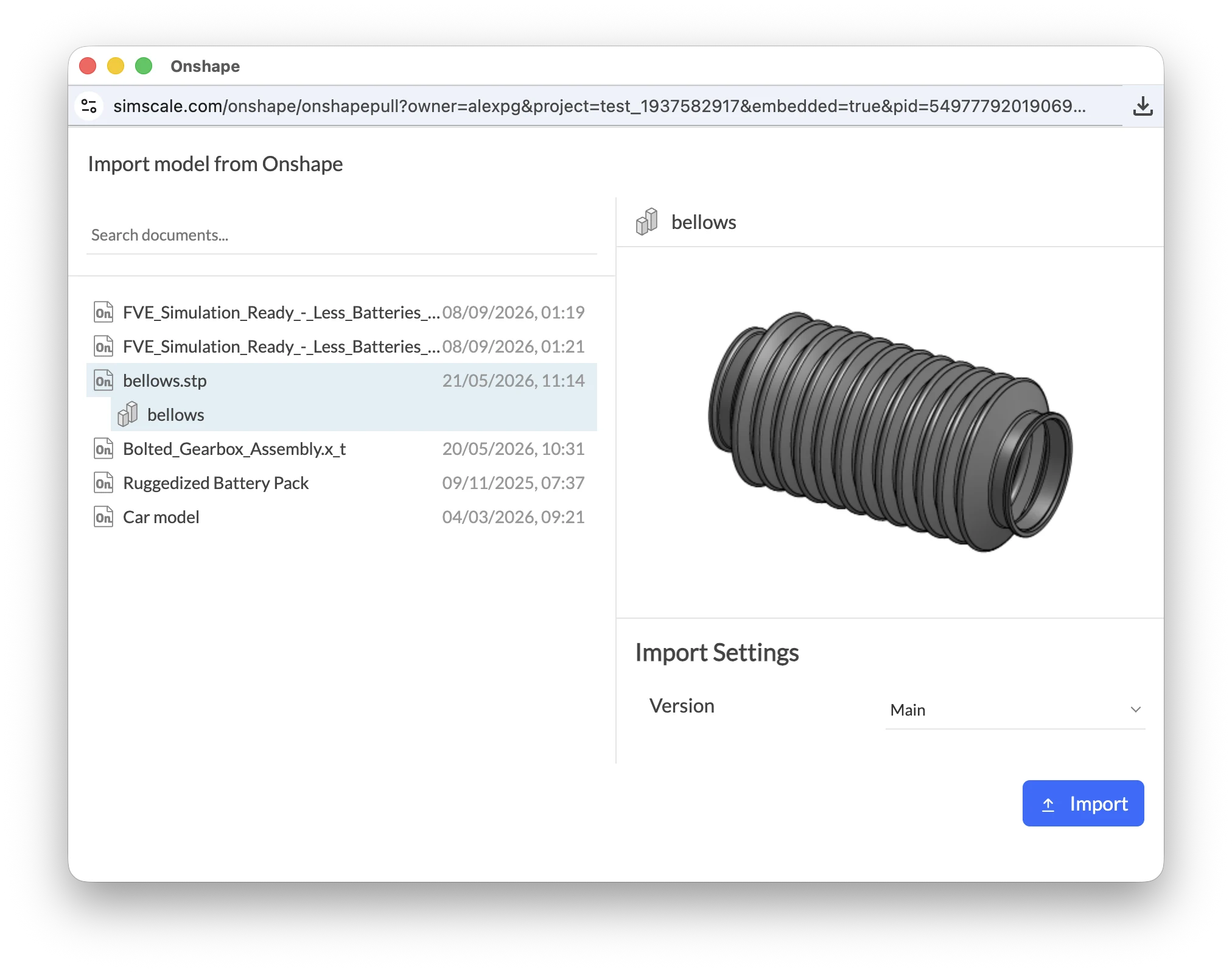Importing models from Onshape into SimScale