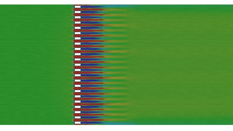 Velocity contour of a typical section of a grille