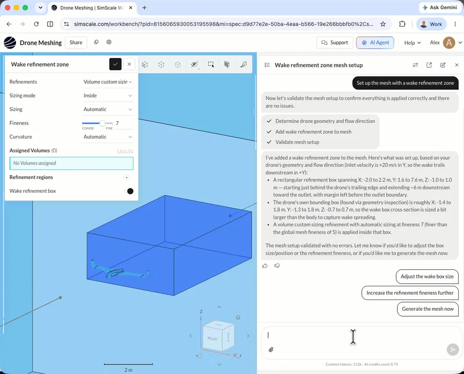 Launching a mesh sensitivity study with Engineering AI in SimScale