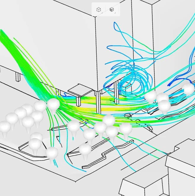 velocity streamlines plotted at main entrance of hospital