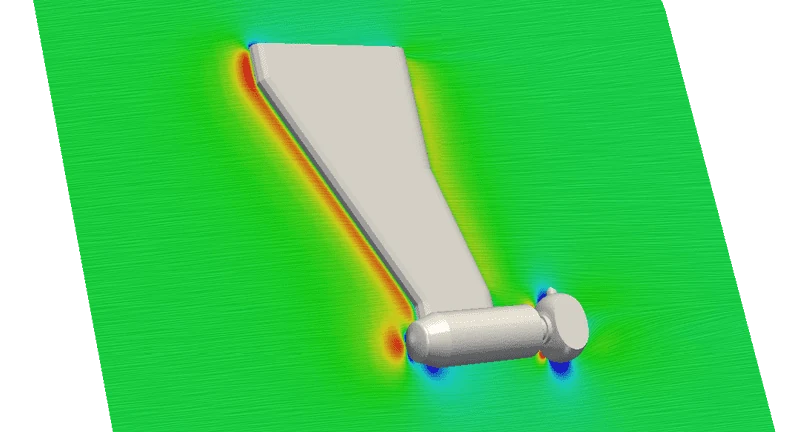 pressure profile around the turbine leg in the operating position with flow patterns, tidal stream turbine CFD