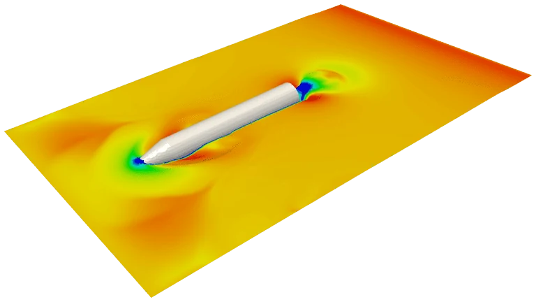 water surface around the leg of a tidal stream turbine in the maintenance position