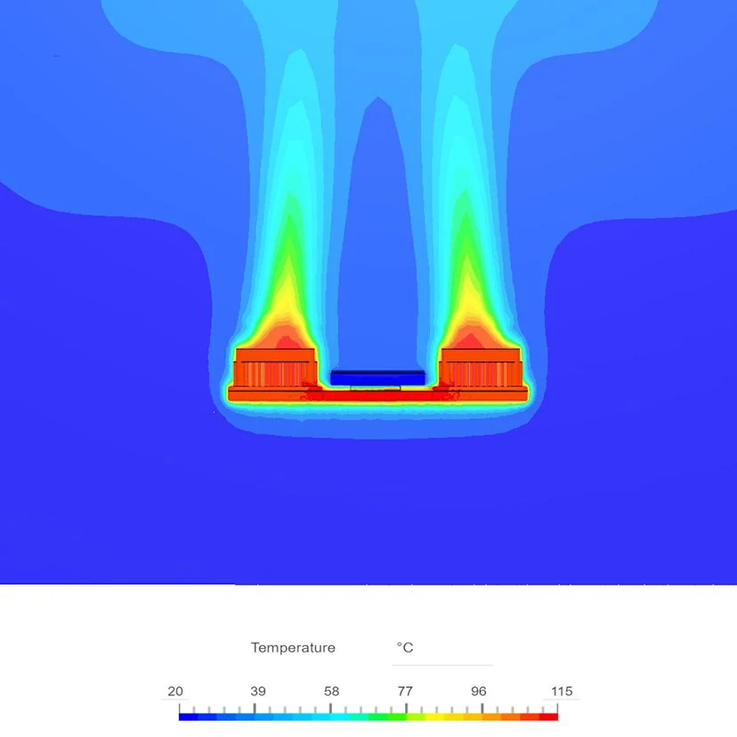 simulation of temperature distribution around the heat sink with no fans
