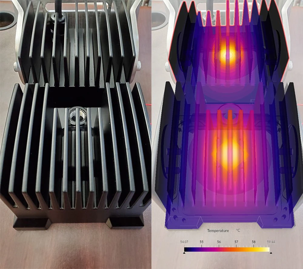 raycore lightsheatsink product and simulation post processing image from thermal analysis with simscale