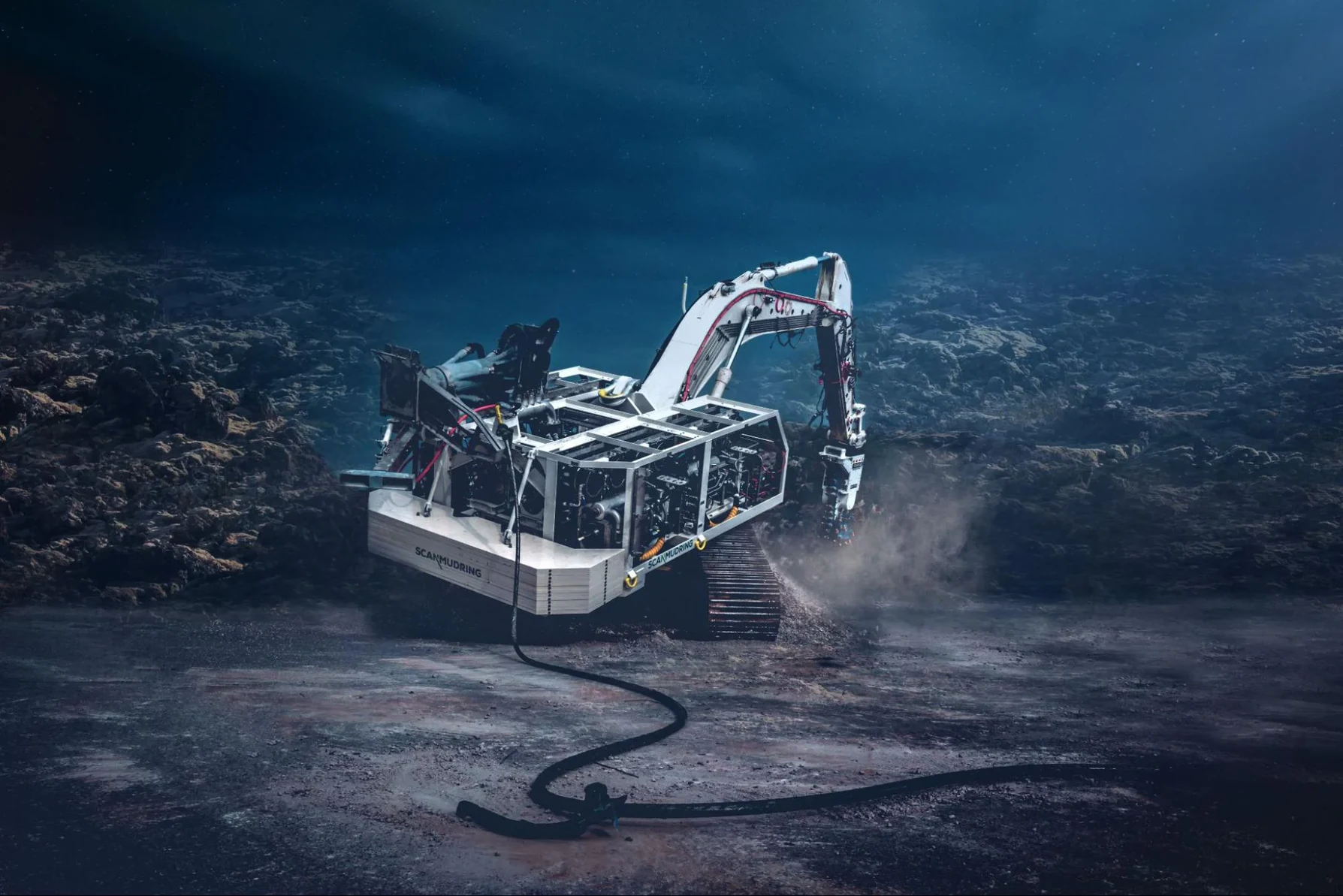 A 40-ton offshore excavator operating under the sea by Scanmudring AS.